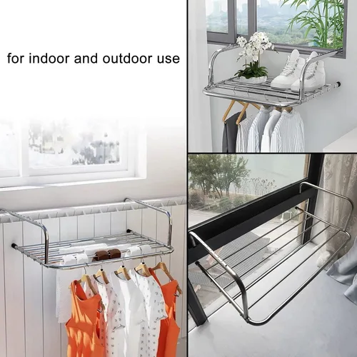 Miniatura 6 de Estante de secado de ropa multifuncional, ajustable, estante de secado de ropa de acero inoxidable, ahorro de espacio para interiores y exteriores