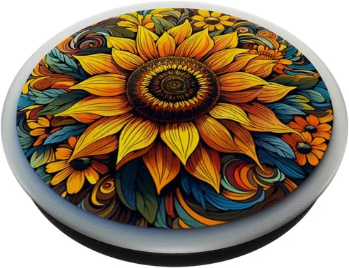 Miniatura 2 de Mandala Geométrico Acuarela Girasol Patrón Floral Mujeres PopSockets Estándar PopGrip
