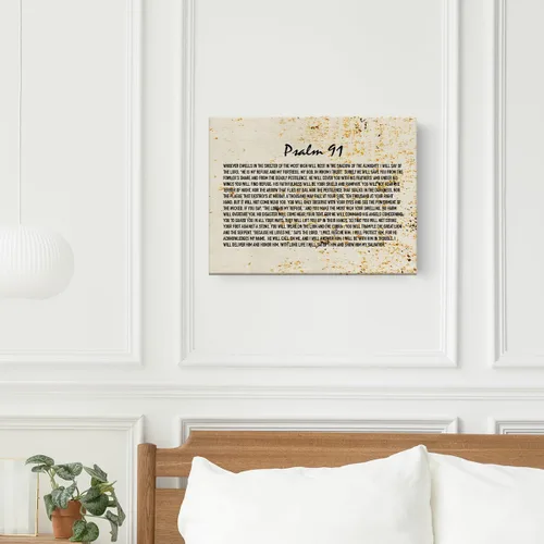 Miniatura 6 de Lienzo inspirador cristiano para pared, 11.5 x 15 pulgadas, enmarcado con versículo de las Escrituras, pintura religiosa del Salmo 91, lienzo