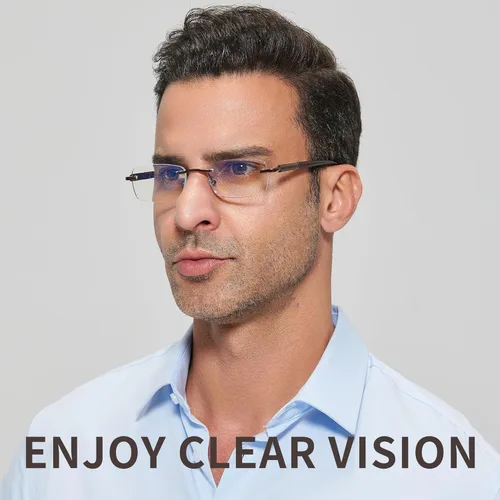 Miniatura 2 de Gafas de lectura sin montura para hombre, con bloqueo de luz azul, lentes de metal para hombre, antideslumbramiento