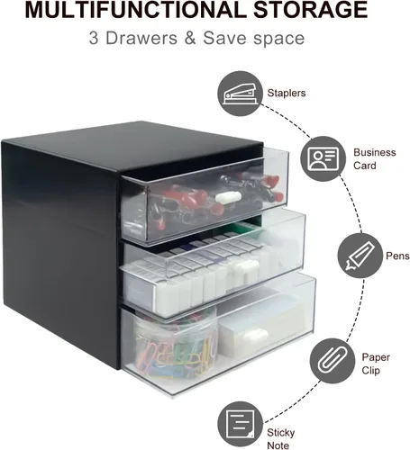 Miniatura 4 de Organizador de escritorio con cajón, caja de almacenamiento de escritorio, organizadores de suministros de papelería de oficina de plástico