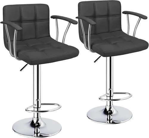 ERGOSEAT Juego de 2 taburetes de bar, taburetes giratorios ajustables con reposabrazos y respaldo, taburetes de bar de altura de mostrador de cuero
