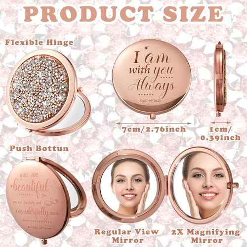 Miniatura 2 de Thyle 12 piezas de espejo compacto a granel, espejo de bolsillo cristiano para confirmación católica VBS para mujeres, versículo bíblico, cartera