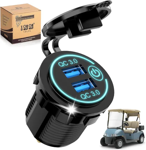 10L0L Carrito de golf Carga rápida 3.0 Salida Dual USB Cargador Socket para Yamaha EZGO Club Car, 12V Entrada Doble Puertos USB Impermeable