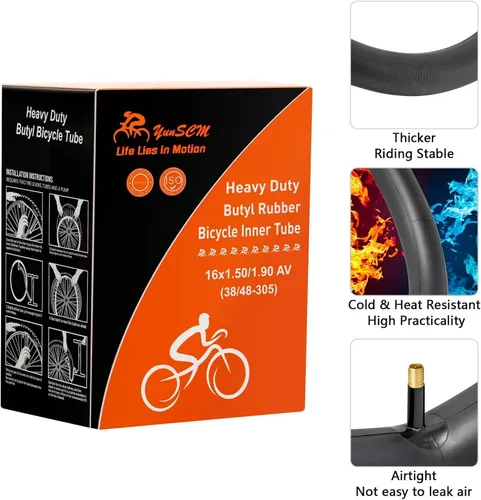 Miniatura 7 de 2 tubos de neumáticos de bicicleta resistentes de 16 pulgadas de 16 x 1.50/1.90 AV32MM Schrader 38/48-305 tubos interiores 16 tubos de bicicleta