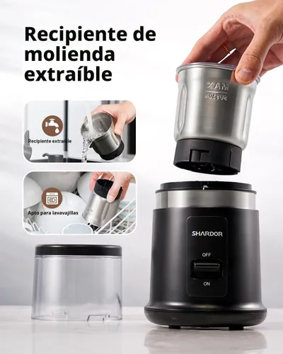 Miniatura 3 de SHARDOR One Touch - Molinillo de café eléctrico, especias, hierbas, para granos de café, especias y semillas con 1 cuenco extraíble de acero Negro