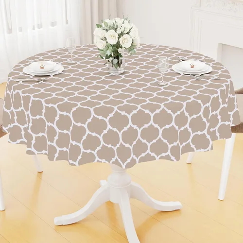 Miniatura 47 de Smiry Mantel redondo de plástico para mesa, mantel de vinilo impermeable con parte trasera de franela para mesas redondas, lavable y a prueba