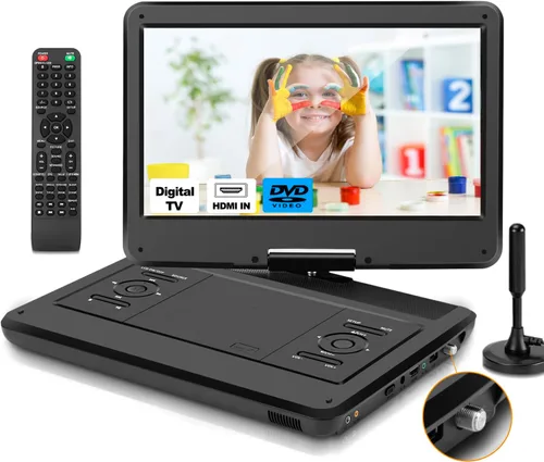 Miniatura 9 de Combo de reproductor de TV/DVD portátil de 12.5 pulgadas con pantalla giratoria HD de 10.1 pulgadas, sintonizador digital/HDMI/USB/AV, batería