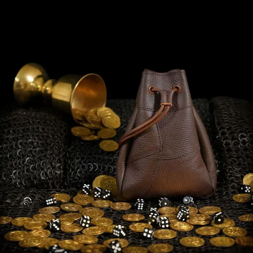 Miniatura 5 de Mythrojan Bolsa medieval con cordón, ideal para SCA LARP Reenactment & Ren fair cuero de grano completo