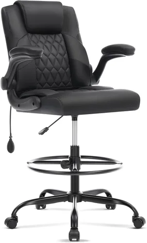 Silla de dibujo de cuero, silla de oficina alta para escritorio de pie, silla de oficina de alto ejecutivo con soporte lumbar inflable, altura
