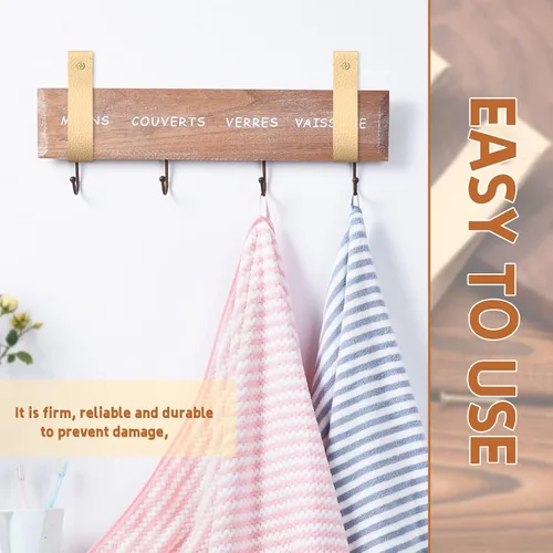 Miniatura 5 de Bucherry 8 ganchos de pared de cuero con tornillos, barra de cortina, correas para colgar en la pared, soporte para toallas, asa para manija