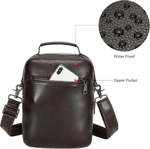 Miniatura 6 de Polare - Bolso de mensajero de cuero italiano de grano completo, estilo vintage, bolso cruzado al hombro, estilo casual, bolso de negocios