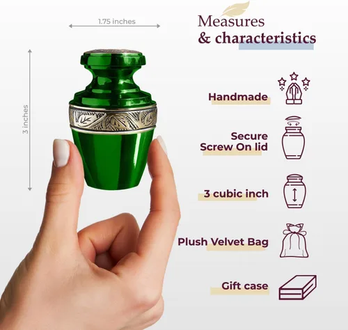 Miniatura 2 de Trupoint Memorials Urnas pequeñas de recuerdo para cenizas humanas, mini urna de cremación decorativa para hombres y mujeres adultos, pequeña Verde