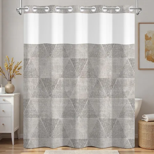 Miniatura 20 de No Hook Geometric Shower Curtain with Snap in Liner - 71″W x 74″L Waterproof Fabric with Mesh Top Window, Modern Abstract Triangle Design Bath