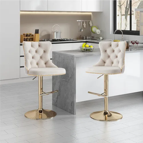 Miniatura 209 de Aoowow Juego de 2 taburetes de bar giratorios, taburetes de bar ajustables con respaldo de terciopelo copetudo, sillas de bar modernas tapizadas