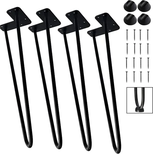 Tengchang barras de metal sólido con acabado horneado estilo horquilla para utilizar como patas de mesa, banco, silla, etc, color negro de 8" 12"