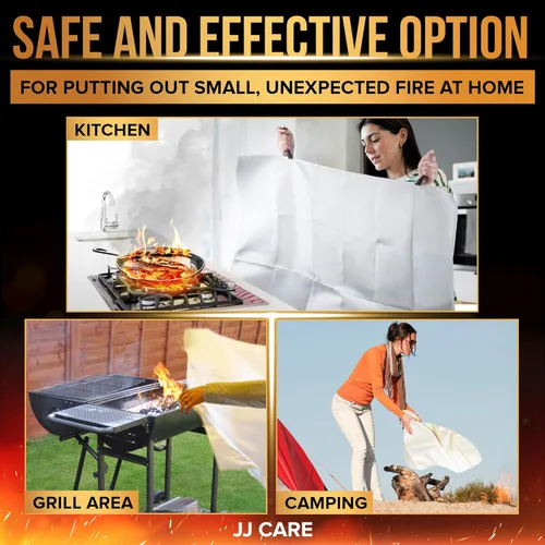 Miniatura 7 de JJ CARE Manta contra incendios – 2 paquetes con ganchos y guantes – Manta de emergencia contra incendios para el hogar y la cocina, mantas