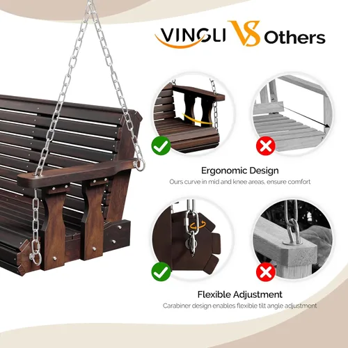 Miniatura 2 de VINGLI Columpio resistente de 880 libras para patio, porche, pintura de poliuretano, silla colgante con cadenas de seguridad ajustables, columpio