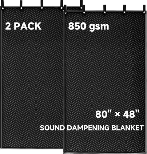 2 Piezas de Manta de Amortiguación de Sonido Grande 48" x 80", Manta Acústica de 850GSM con Ojales, Mantas de Absorción de Sonido de Estudio