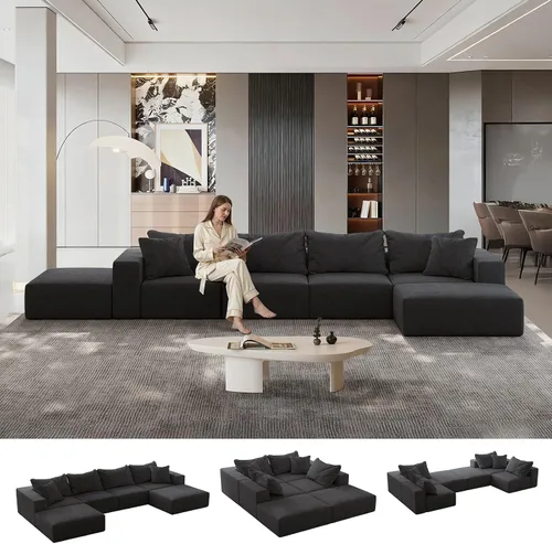 Miniatura 11 de Sofá modular en forma de L de 170 pulgadas, sofá de chenilla Cloud con 6 almohadas, sofá personalizable sin montaje para sala de estar y dormitorio