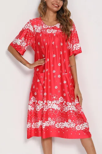 Miniatura 2 de AVIIER Vestido de casa para mujer, manga corta, vestidos de descanso Mumu con bolsillos