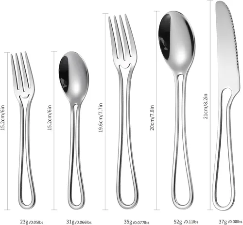 Miniatura 6 de Juego de Cubiertos Plateados 4 Juego de Cubiertos Calados de Acero Inoxidable Vajilla de Plata 20 Piezas Tenedores Cucharas y Cuchillos Utensilios