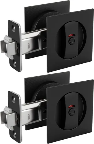 Miniatura 15 de goldenwarm Cerradura de Puerta Corrediza Redonda de Níquel Cepillado, Herrajes para Puerta Corrediza para Orificio Redondo de 2-1/8'', Manijas