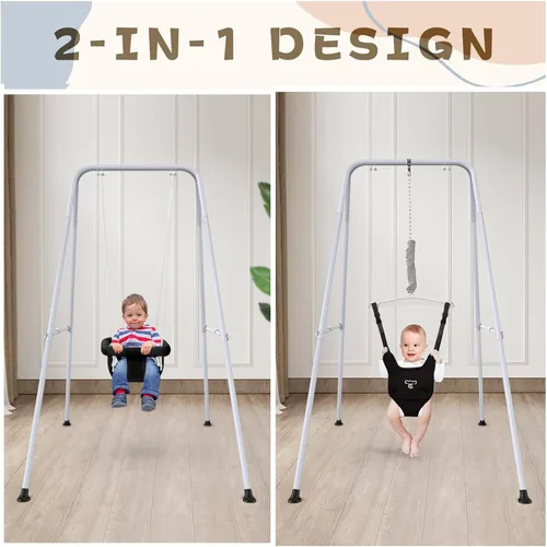 Miniatura 9 de Saltador de bebé 2 en 1 con columpio - Uso en interiores y exteriores, Saltadores y rebotadores para bebés, Columpio para niños pequeños con soporte