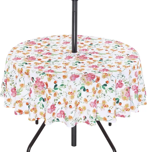 Miniatura 12 de SquarePie Mantel redondo de 60 pulgadas para exteriores con agujero para sombrilla y cremallera, resistente al agua, a prueba de derrames, mantel