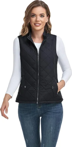 Miniatura 3 de LONGKING Chaleco para mujer con un bolsillo interior, cuello alto, ligero, con cremallera, acolchado, para mujer