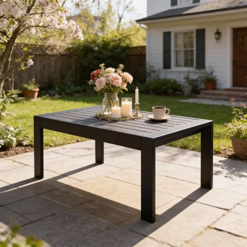 Mesa de centro de aluminio para todo tipo de clima, mesa de centro moderna para exterior, mesa de centro rectangular para patio y balcón y jardín,