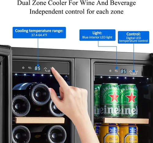 Miniatura 3 de BODEGA Refrigerador de bebidas negro, enfriador de vino y bebidas de doble zona de 24 pulgadas debajo del mostrador, refrigerador de bebidas