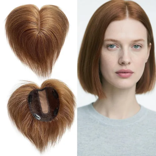 Miniatura 9 de Cubrecabello humano real de seda de 5 x 5.5 pulgadas, tamaño de la gorra, cobertura de corona de cabello lacio Remy, pieza de cabello atado a mano 2#