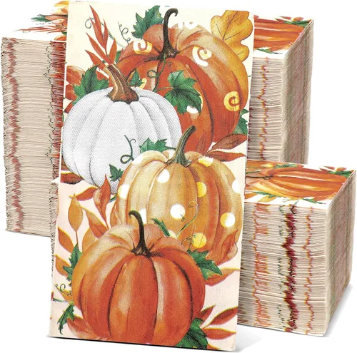 Sinmoe 200 toallas de mano desechables de papel de calabaza otoñal para baño, toalla de papel decorativa para invitados, cosecha de otoño,