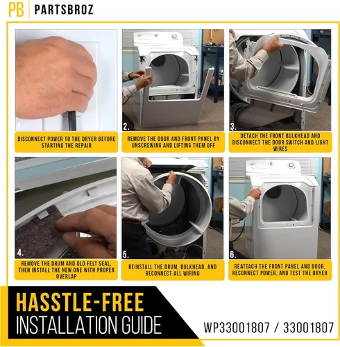 Miniatura 6 de PartsBroz Sello de fieltro para tambor de secadora WP33001807 para Whirlpool Maytag Crosley parte reemplazo AP6007947 PS11741074 WP33001807VP