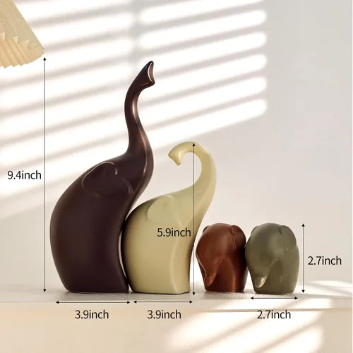 Miniatura 2 de Arte moderno de cerámica, 4 piezas de decoración de estatua de elefante para el hogar, oficina, sala de estar, dormitorio, esculturas creativas