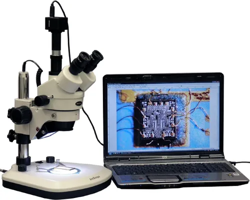 AmScope SM-1TZ-PL-5M Microscopio Digital Profesional Trinocular Estéreo Zoom, WH10x Oculares, Aumento 3.5X-90X, Objetivo de Zoom 0.7X-4.5X,