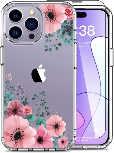 Miniatura 16 de LUHOURI Funda para iPhone 15 Pro Max con protector de pantalla, transparente de acrílico, diseños de moda para mujeres y niñas, funda protectora a