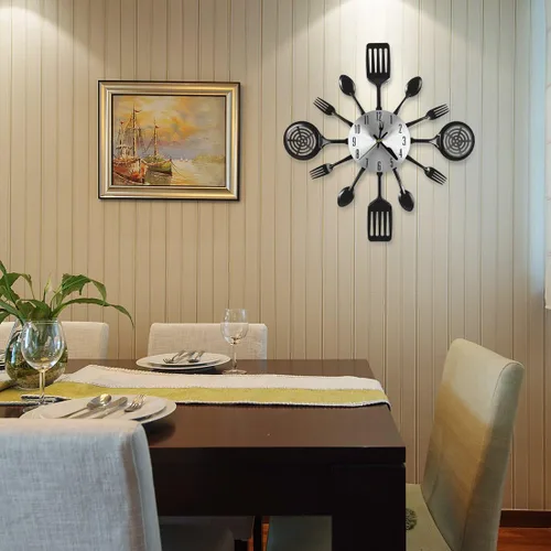 Miniatura 6 de Relojes de pared de cocina de 16 pulgadas con esfera de tenedor y cuchara, movimiento silencioso a pilas, gran decoración de pared y regalos