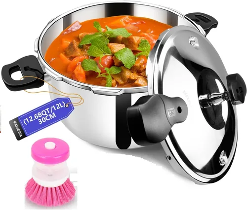 Olla de presión de acero inoxidable Peterboo de 12 cuartos de galón, olla de presión engrosada compatible con inducción con dispositivos de