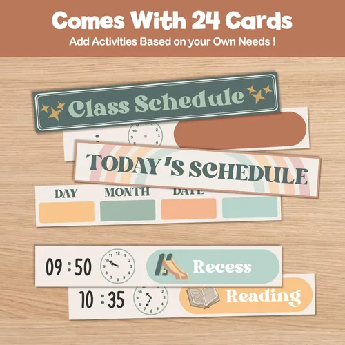 Miniatura 3 de Boho Tabla de Bolsillo con Horario Diario para el Aula con 24 Tarjetas, Decoración de Bienvenida para el Regreso a la Escuela, Blanca