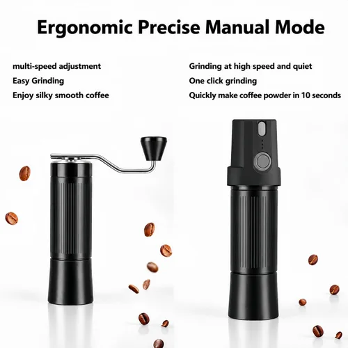 Miniatura 4 de Molinillo de café eléctrico y manual 2 en 1 con rebabas de acero inoxidable de 1.575 pulgadas, molino de fresas totalmente metálico recargable por