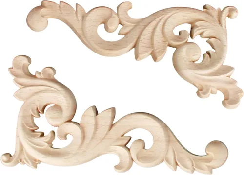 MUXSAM Apliques tallados en madera, 1 par de pequeñas tallas de madera sin pintar, placas decorativas de esquina para espejos, paredes, puertas,