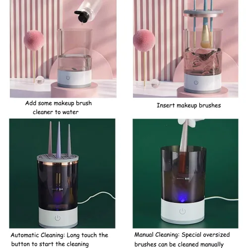 Miniatura 2 de Limpiador de brochas de maquillaje - Máquina eléctrica de limpieza de brochas de maquillaje, herramienta automática de limpieza y secado de brochas