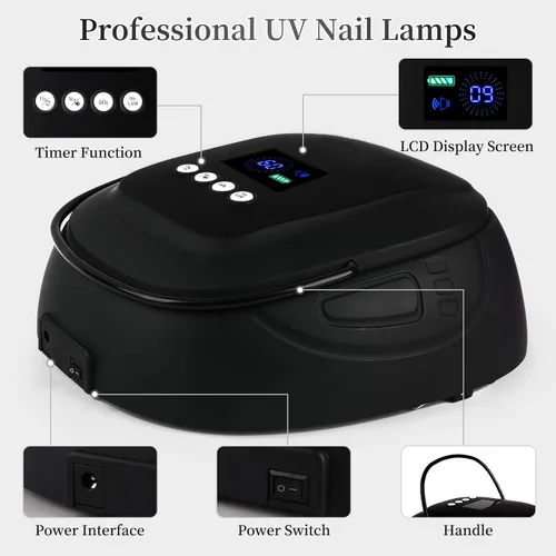 Miniatura 8 de Lámpara de uñas LED UV recargable de 126 W, secador de uñas inalámbrico portátil con sensor automático y 4 ajustes de temporizador, lámpara