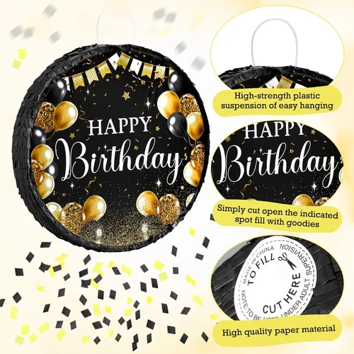 Miniatura 3 de Sinmoe Piñata de cumpleaños con palo, vendados y confeti, piñata grande para adultos, hombres y mujeres, suministros de fiesta de cumpleaños