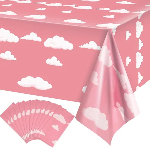Miniatura 9 de Tatuo 4 piezas de suministros de fiesta de cumpleaños de cielo azul y nubes blancas, mantel de historias de dibujos animados, mantel de mesa