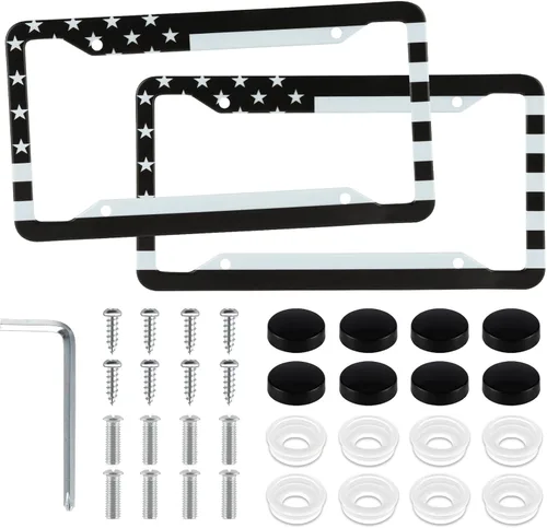 Miniatura 9 de LivTee Marcos Negros para Placas de Matrícula, Cubiertas de Placas de Matrícula de Acero Inoxidable de 2 Agujeros, 2PCS Soporte para Placas