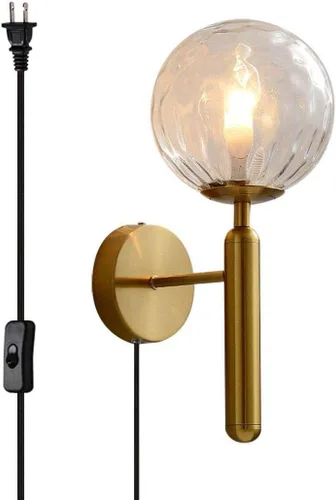 Miniatura 11 de KCO Aplique de pared de globo de vidrio de leche, apliques de pared de latón cepillado de mediados de siglo, lámpara de pared dorada moderna, Dorado