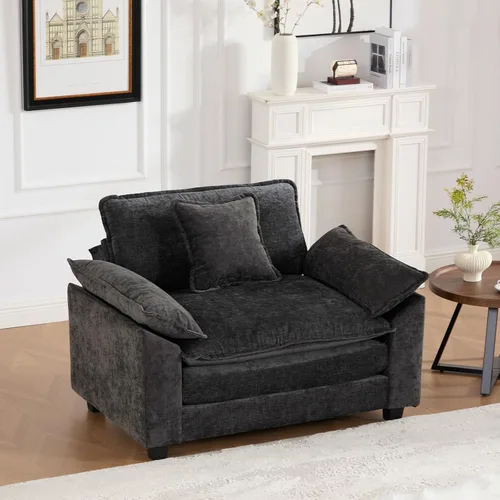 Miniatura 107 de Sofá modular negro de 111.5 pulgadas, sofás seccionales grandes de 3 plazas para sala de estar, sofá nube de tela de felpilla de gran